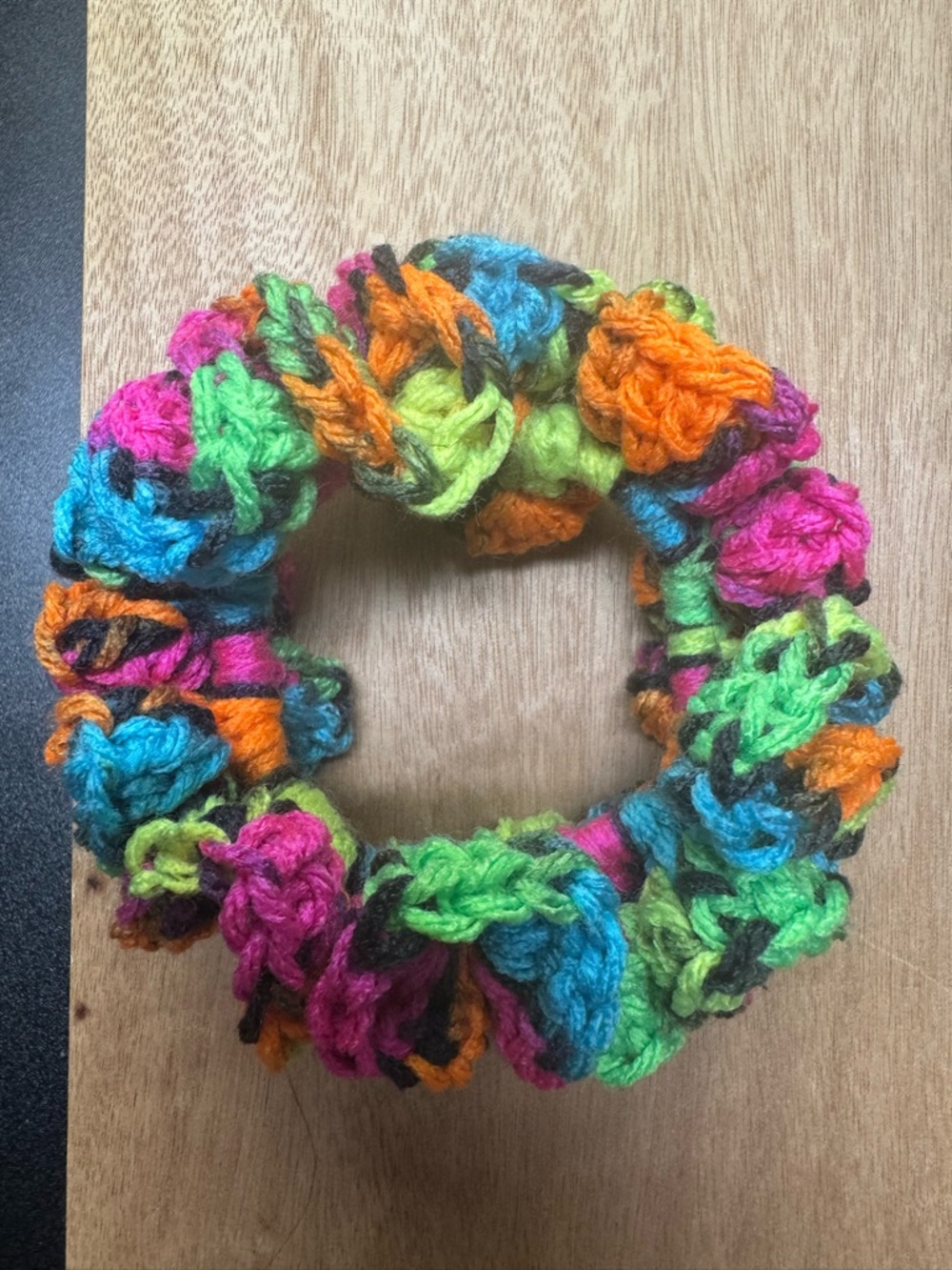 Bright Multicolor Crochet Scrunchie for Kids - Pink, Green, Blue & Orange